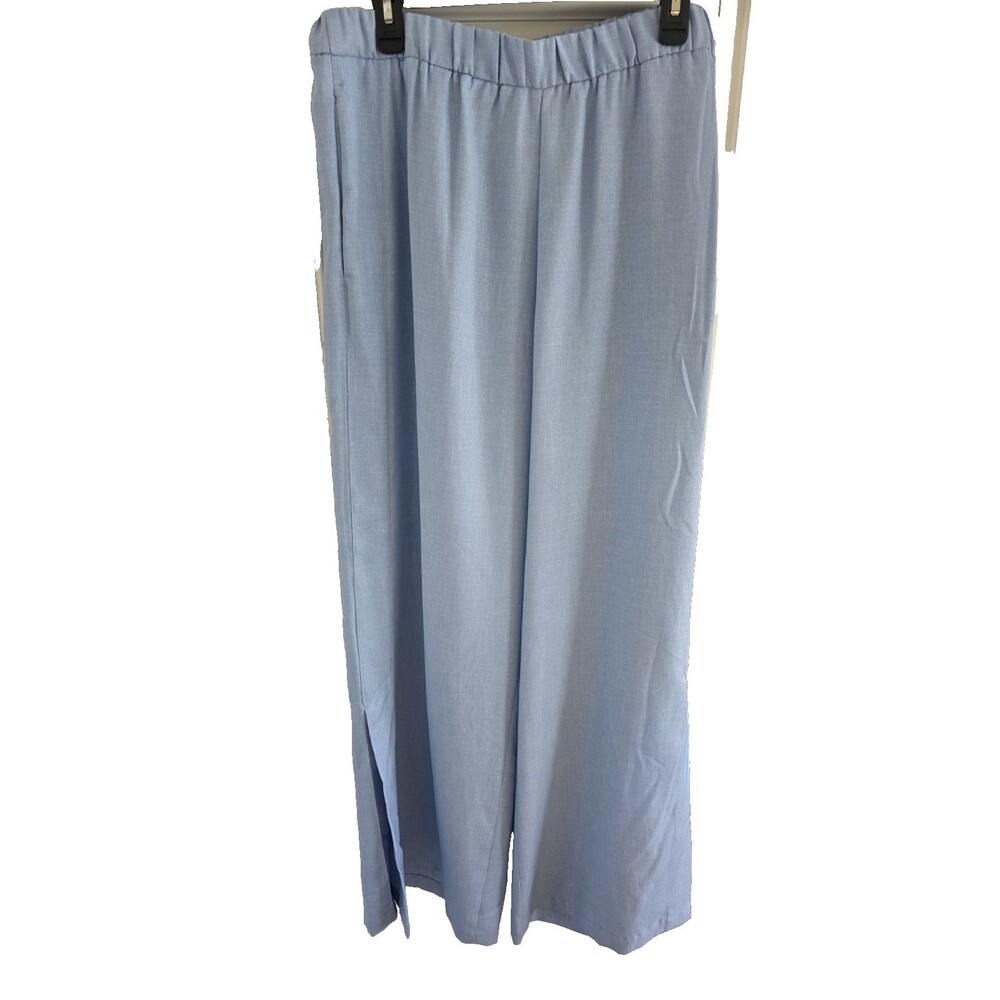 Halston Powder Blue Pull-on Wide-Leg Pants w Slit L New W Tags $99